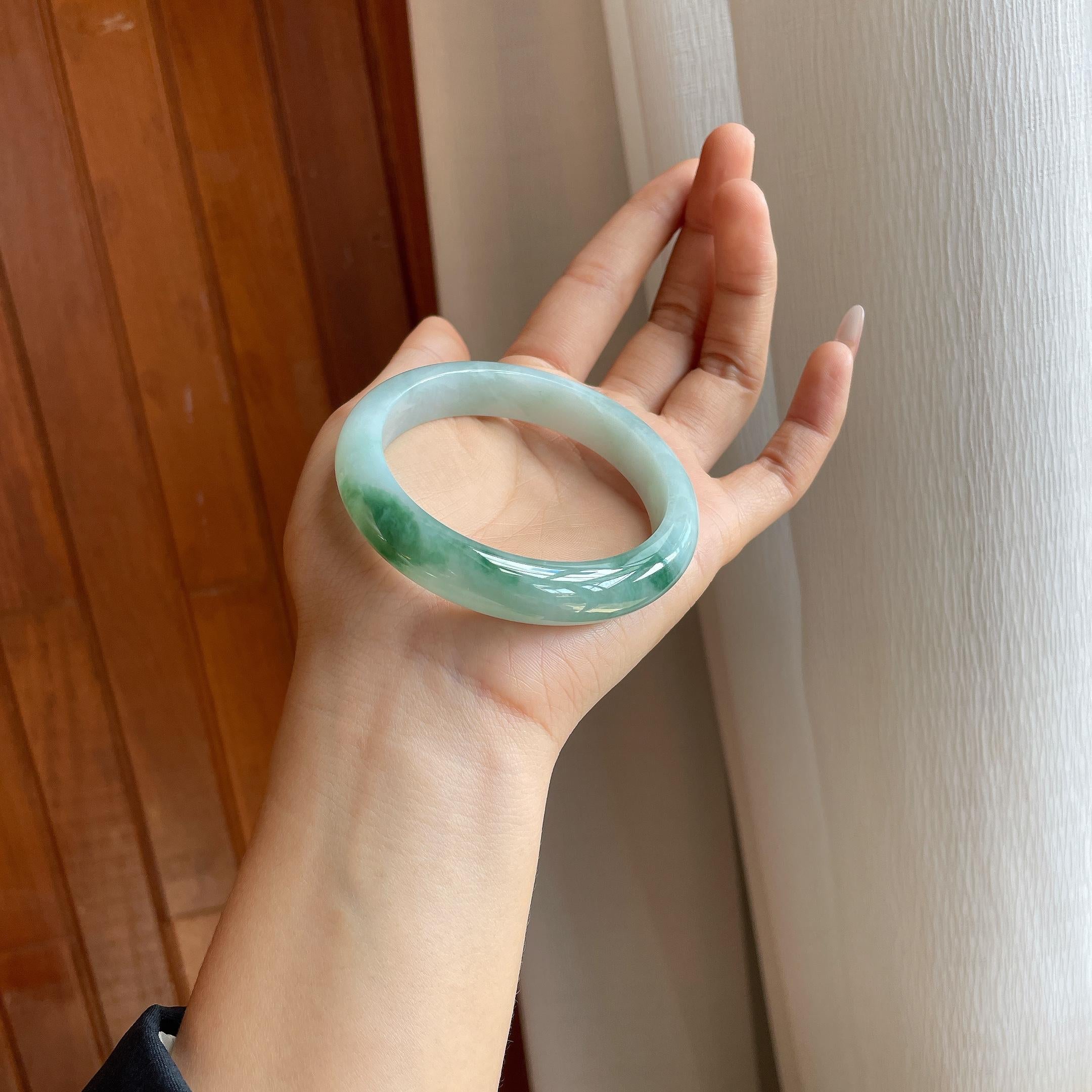 糯冰飘花翡翠平安镯（58mm)（yc313932）