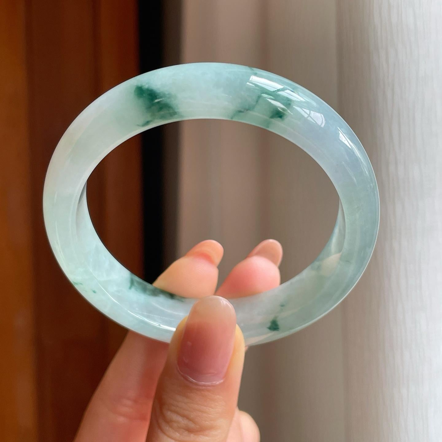 冰种飘花翡翠平安镯（53.3mm)（yc348901）