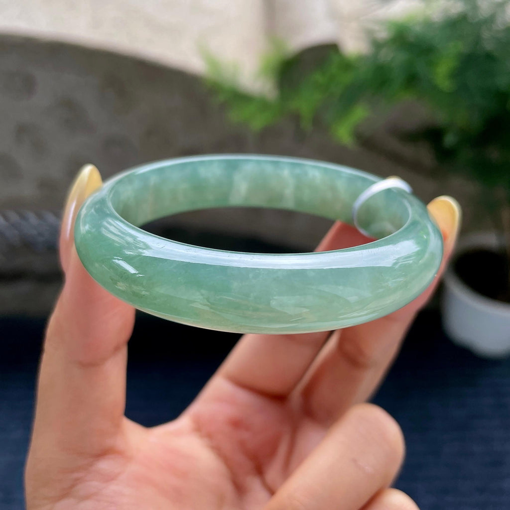 细糯种油青色正圈平安镯56.7圈 天然缅甸A货翡翠（yc489141）