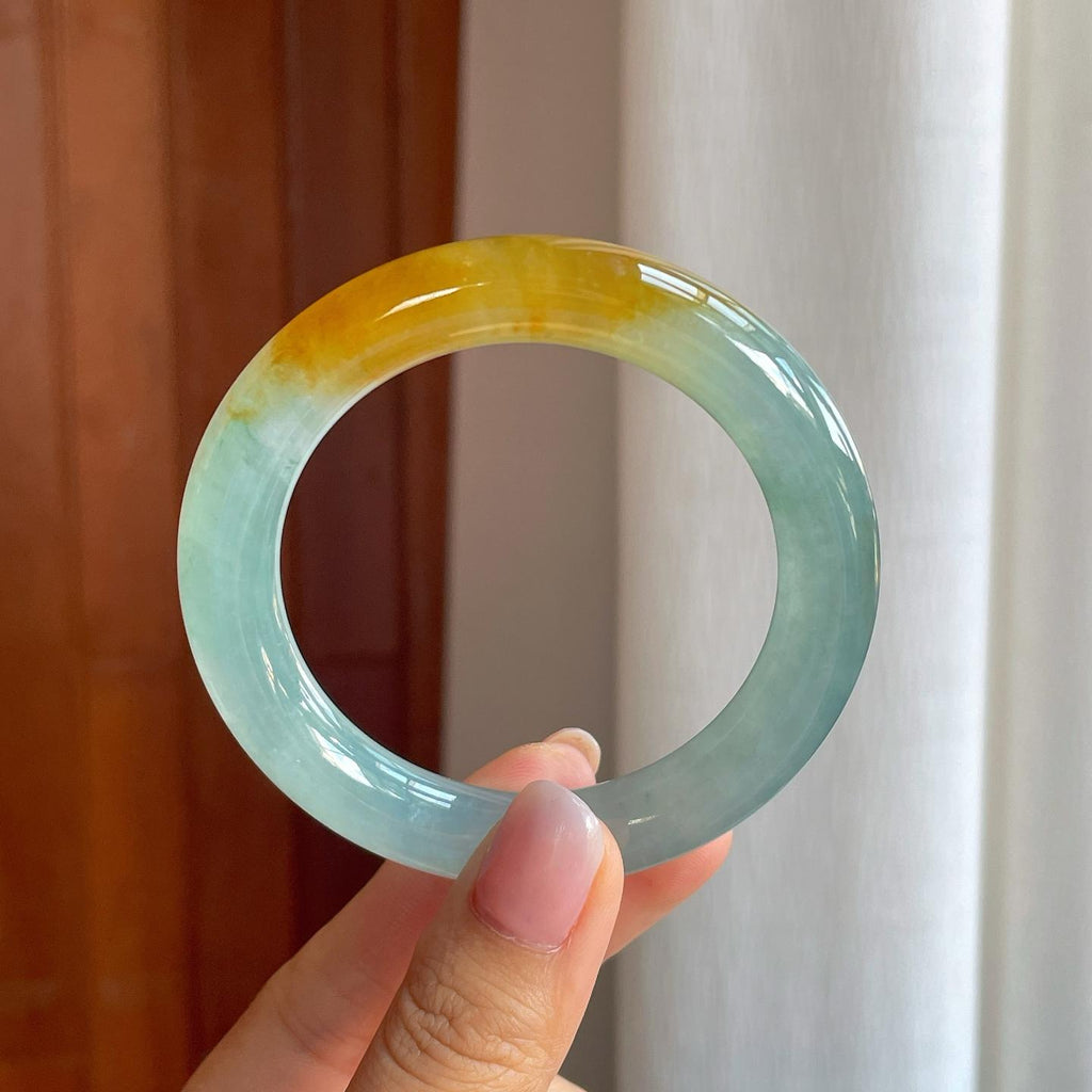 冰种黄翡翡翠圆条手镯（54.4mm)（yc380049）