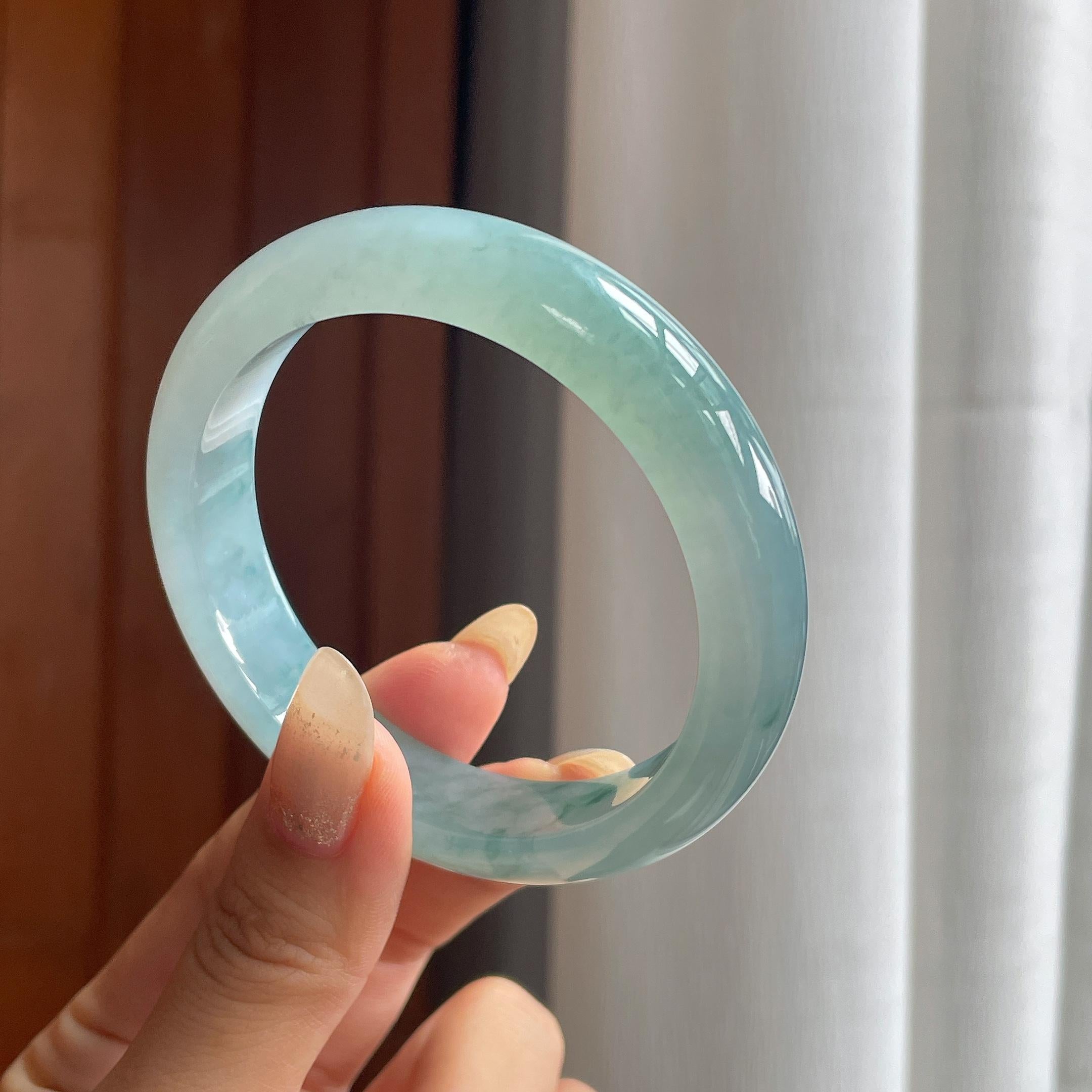 糯冰飘花正圈平安镯 58圈 天然缅甸A货翡翠（yc487640）