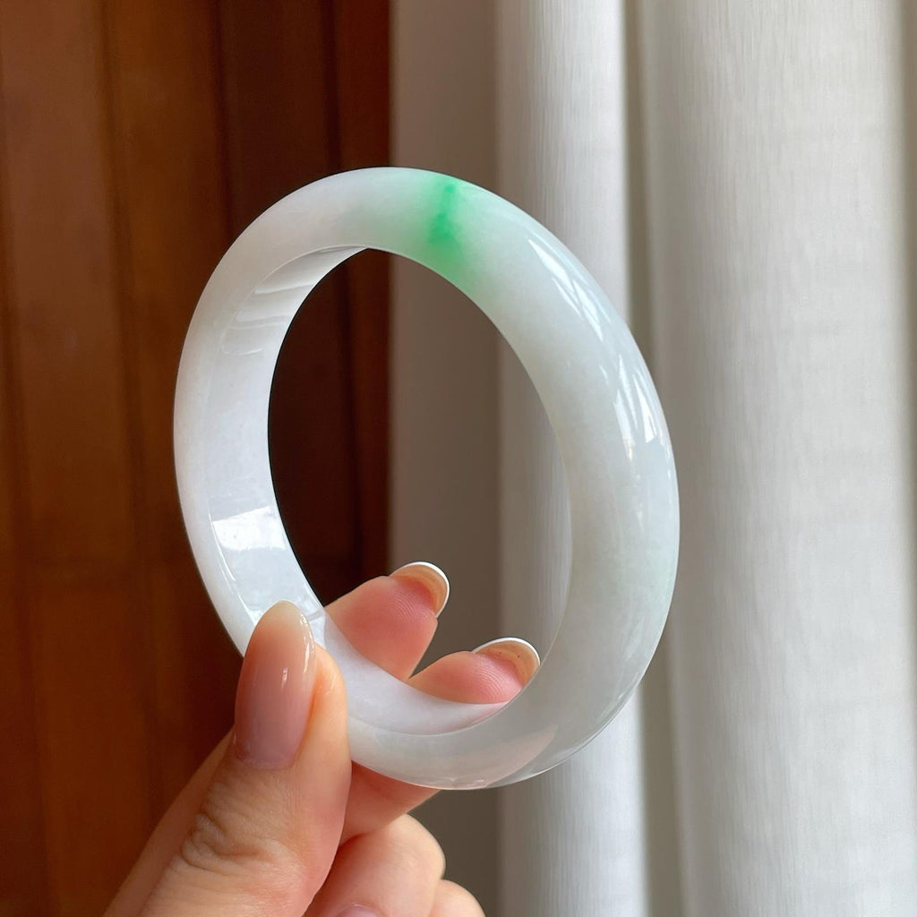 糯冰白底青翡翠平安镯（56mm)（yc373875）