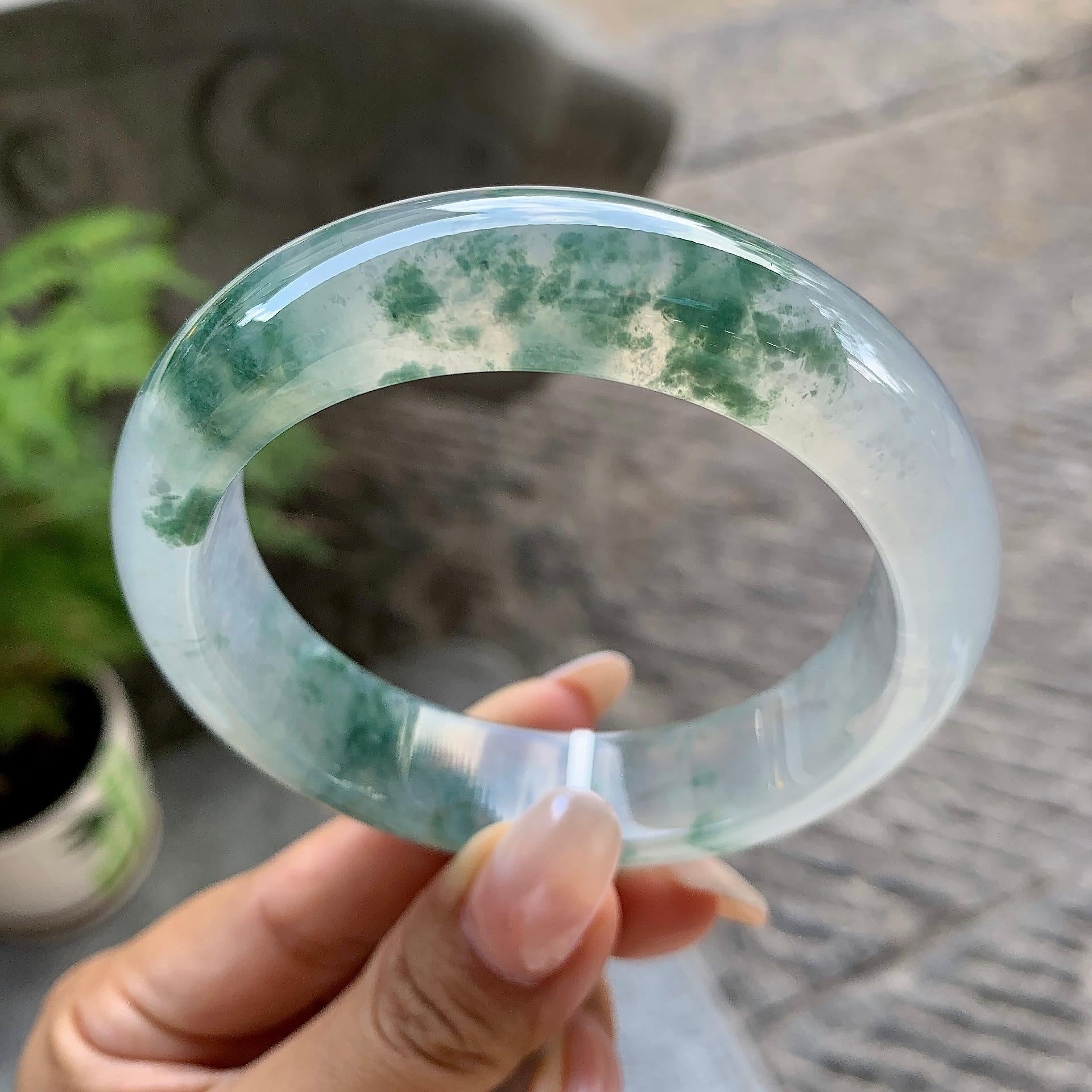 糯冰种飘花宽版轮胎手镯（60.1mm）（yc195366）