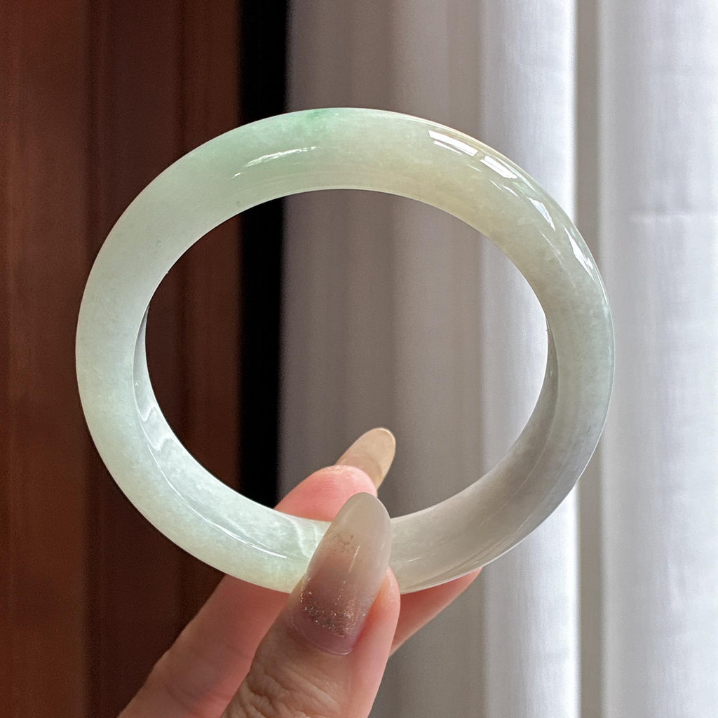 大圈口 糯冰黄翡带飘花正圈平安镯 61圈 天然缅甸A货翡翠（yc525469）