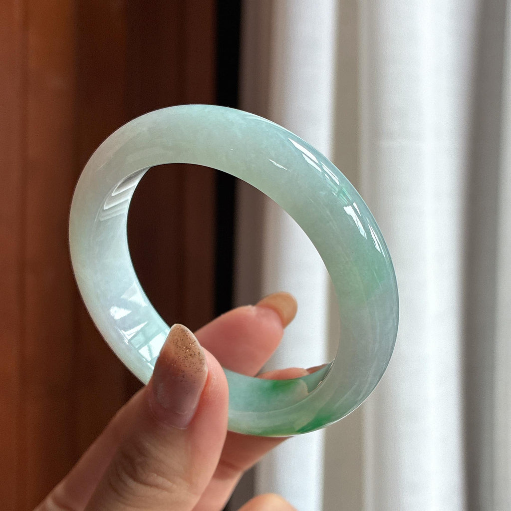 糯冰带色正圈平安镯 51圈 天然缅甸A货翡翠（yc454472）