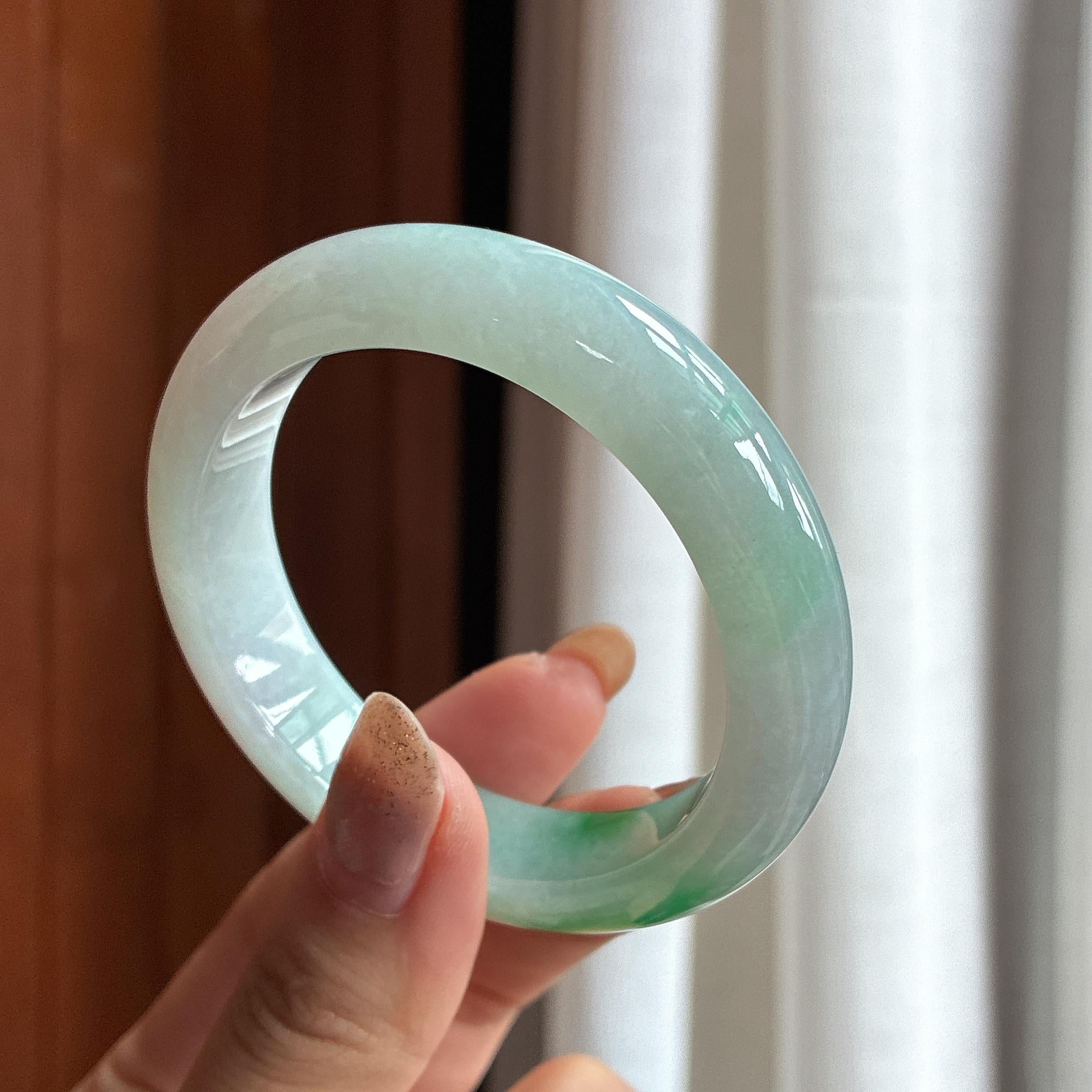 糯冰带色正圈平安镯 51圈 天然缅甸A货翡翠（yc454472）