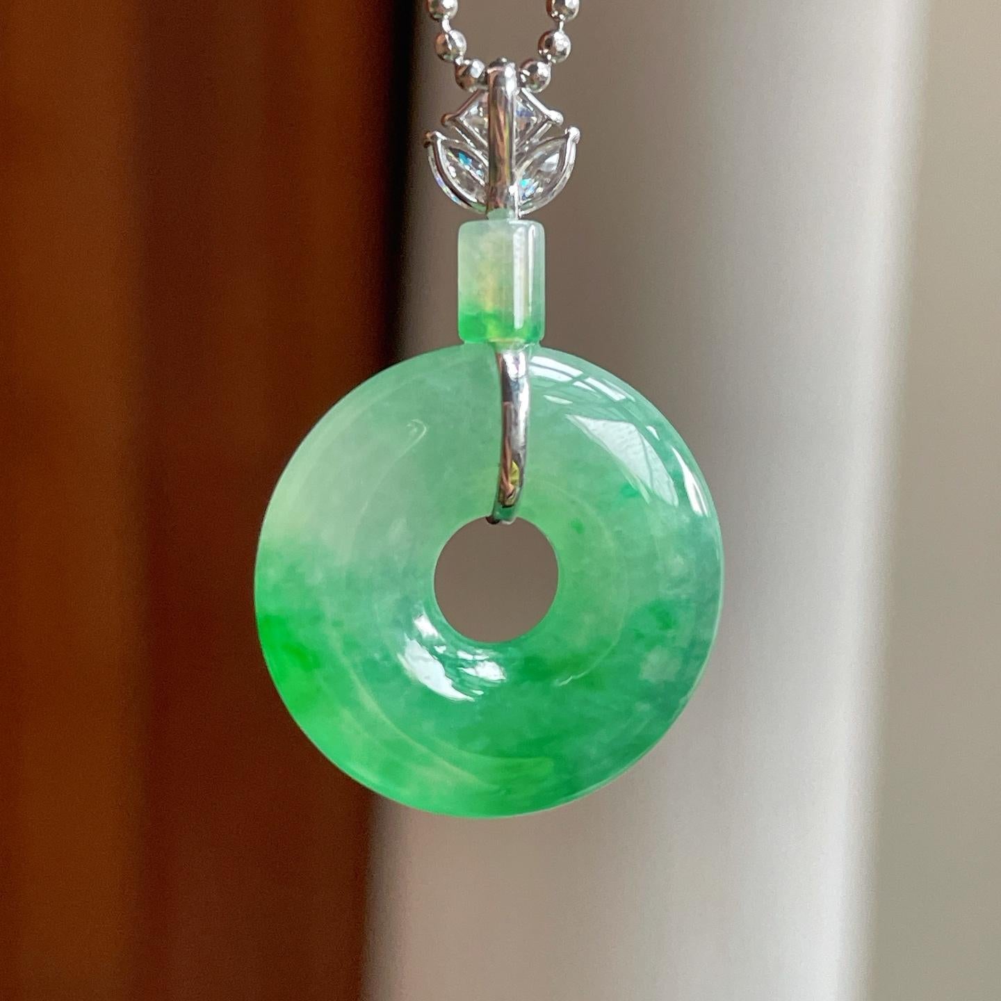 18k金扣头冰种飘花翡翠平安扣（yc363627）