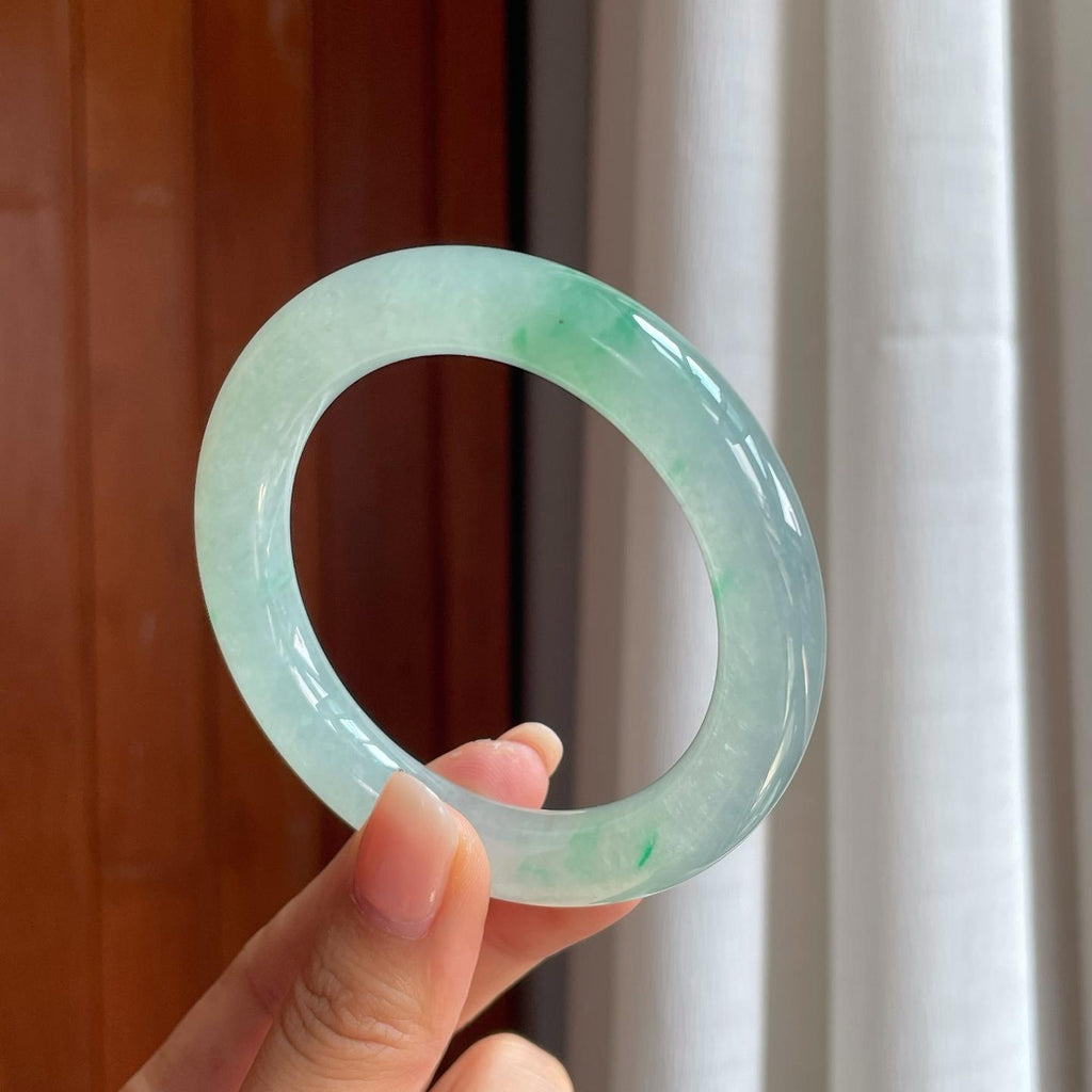 冰种带色翡翠圆条手镯（55.3mm）（yc407680）