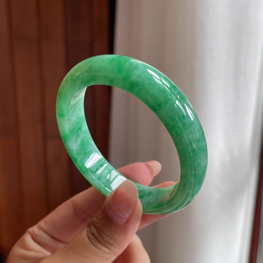 细糯冰带色贵妃镯 53圈 天然缅甸A货翡翠（yc693789）