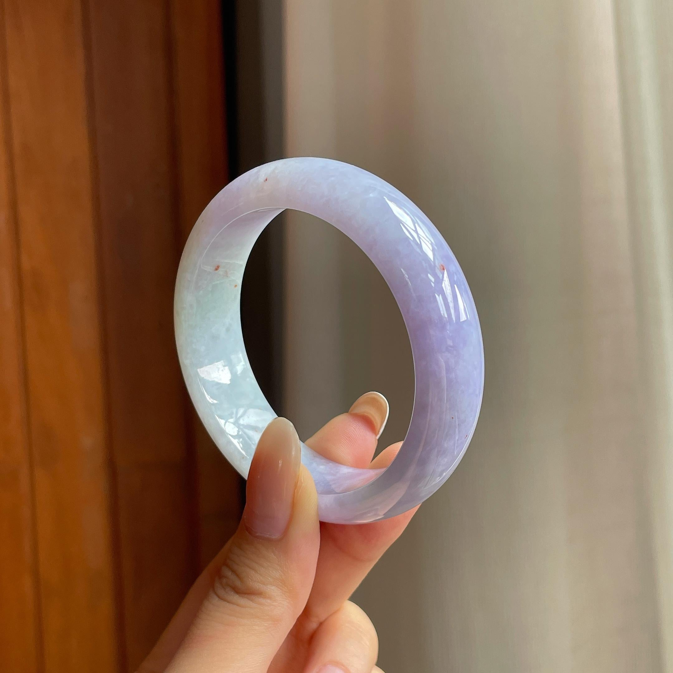 糯冰春带彩宽版翡翠平安镯（52.7mm)（yc417228）