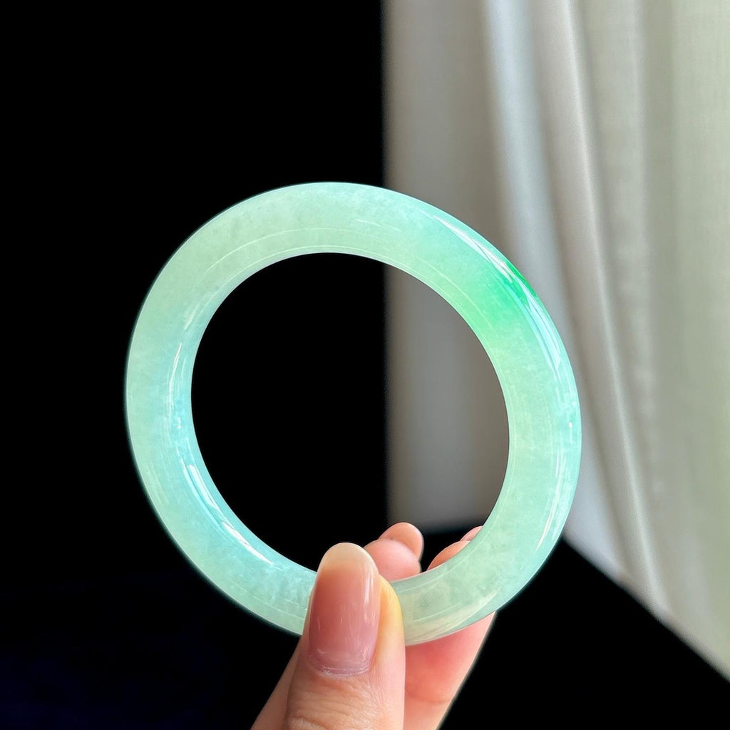 糯冰种飘花翡翠圆条手镯（53.4mm）（yc342190）