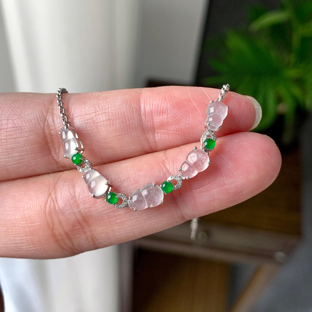 18K金钻镶糯冰种无色葫芦手链（yc215980）