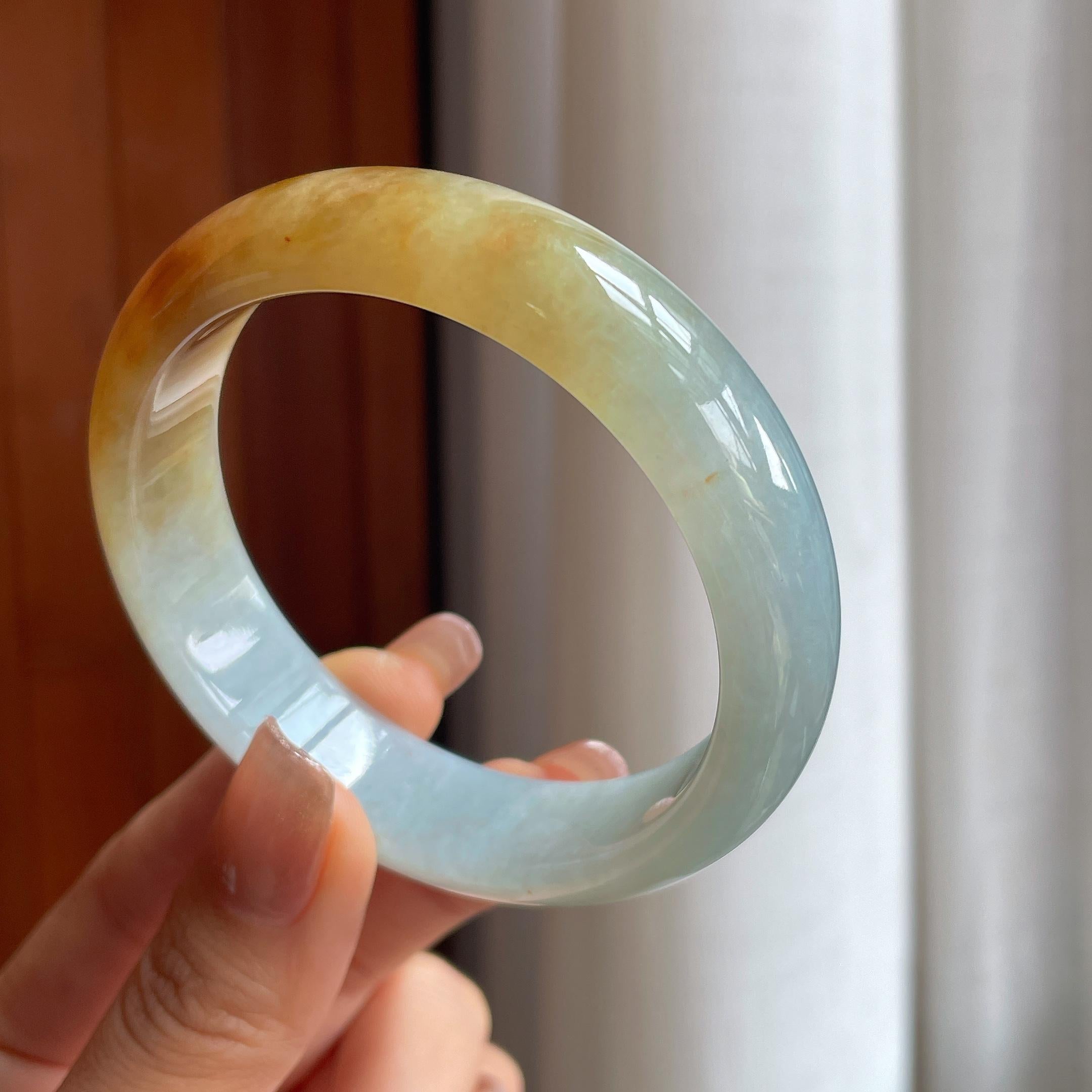 糯冰黄翡翡翠平安镯（57.8mm）（yc363425）