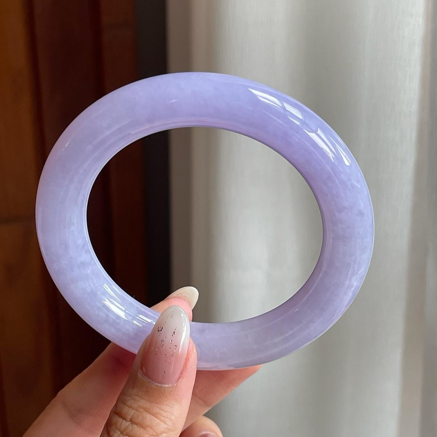 糯冰种紫罗兰翡翠圆条手镯（56mm）（yc204372）