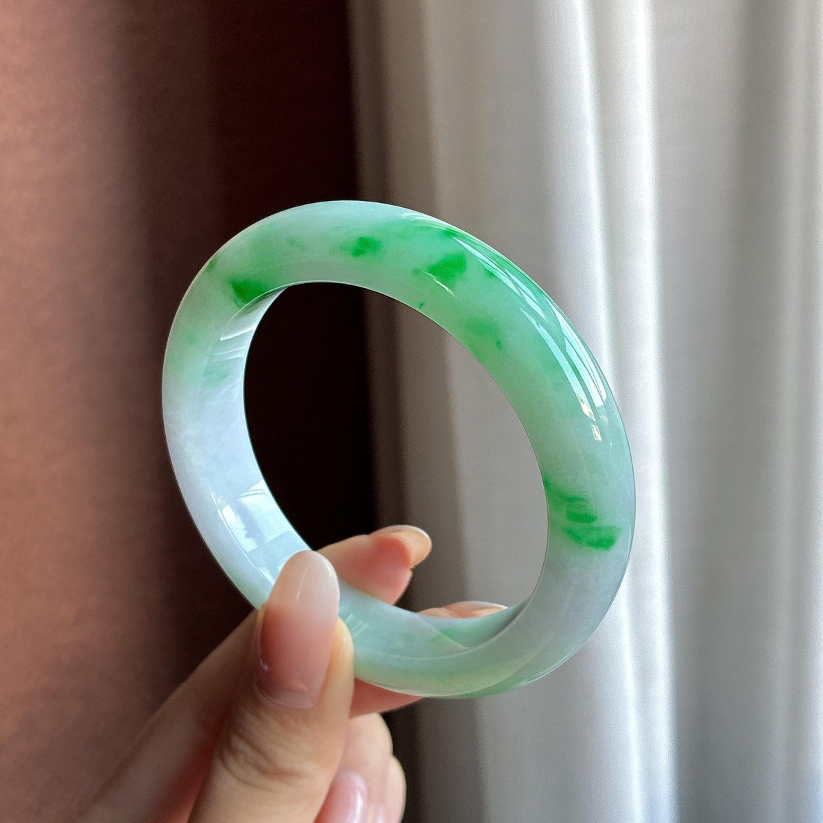 糯冰飘绿花正圈平安镯 55圈（yc771745）