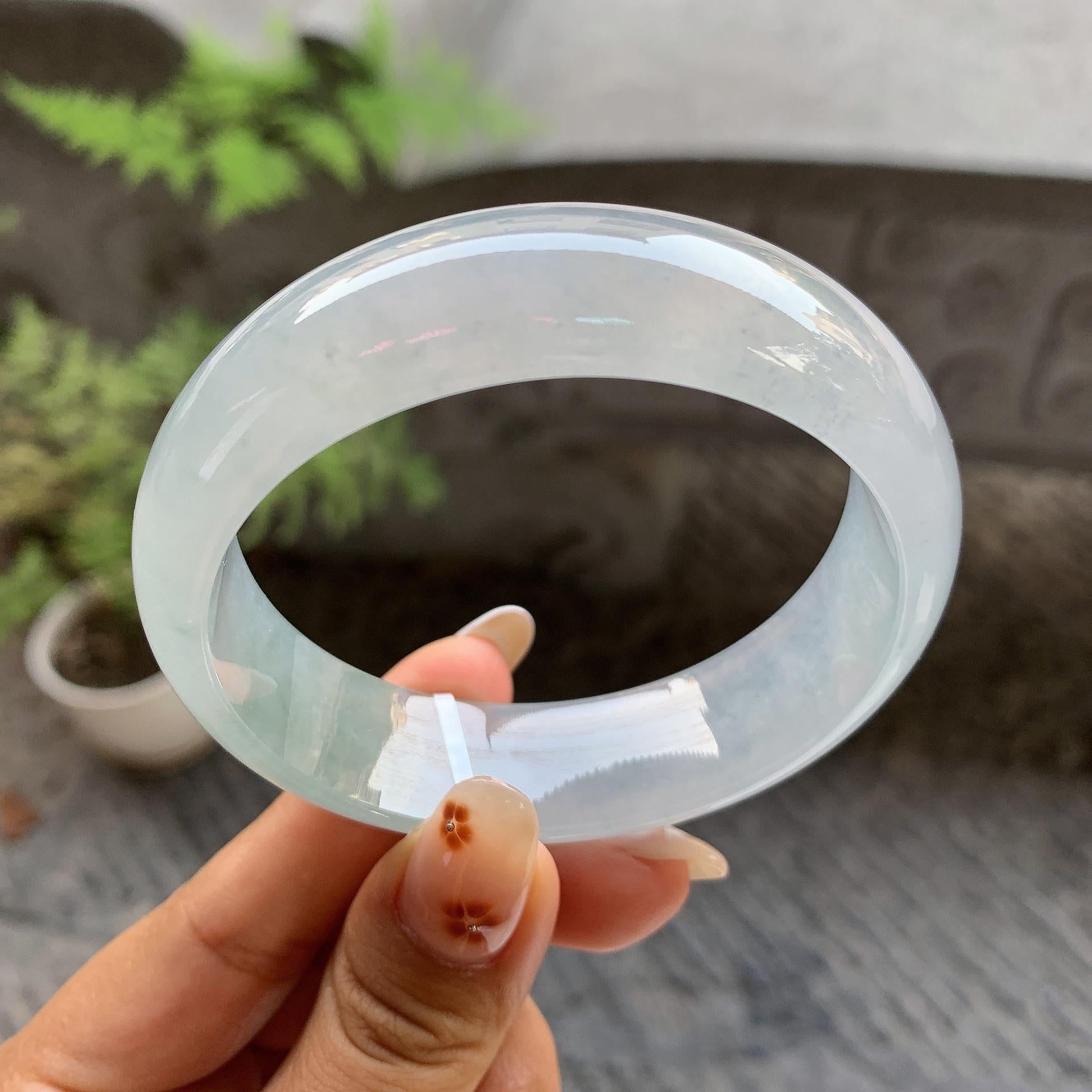 糯冰种淡晴底宽版轮胎手镯（57.3mm）（yc246618）