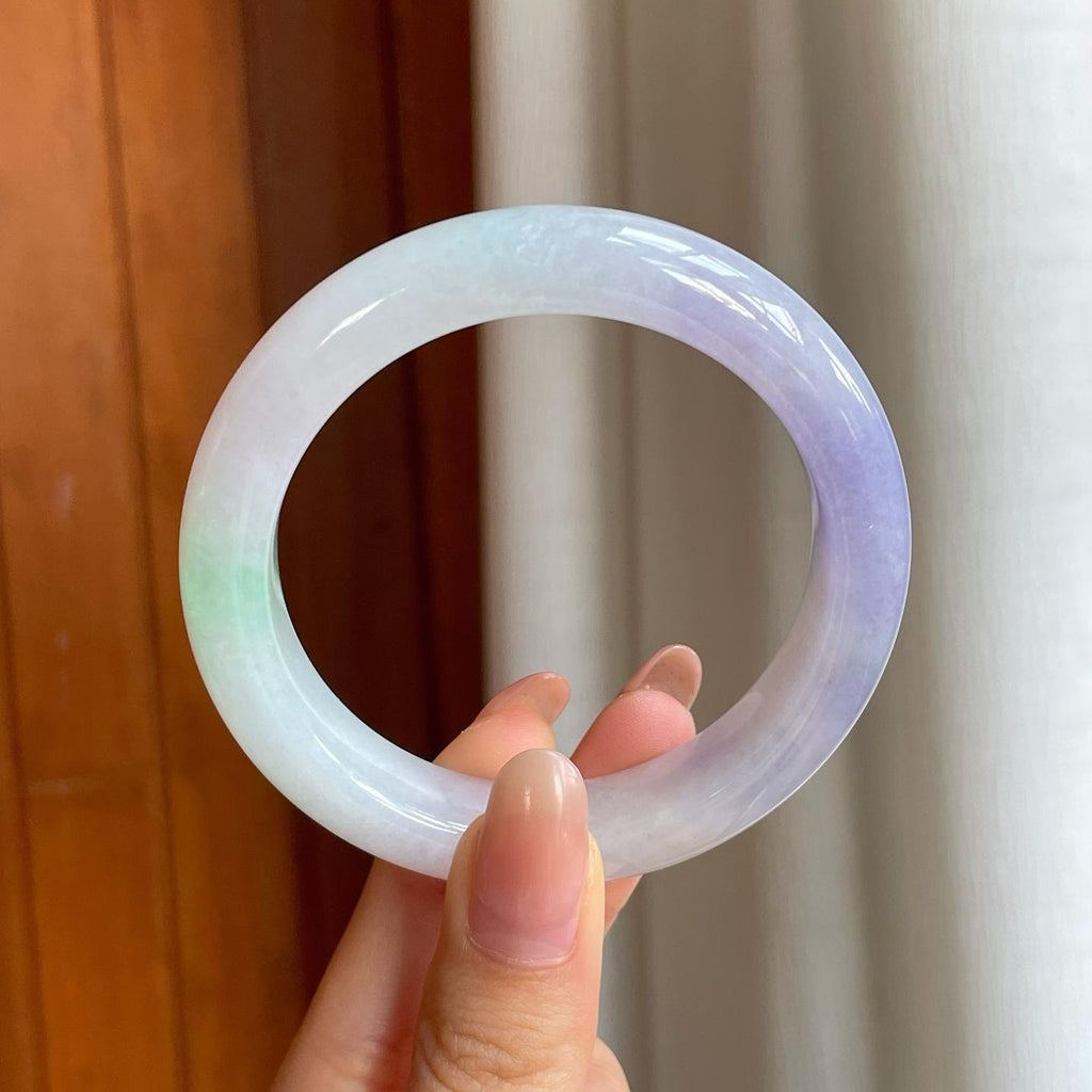 糯冰春带彩翡翠平安镯（54.8mm)（yc362695）