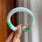 糯冰白底青翡翠平安镯（61mm)（yc414503）