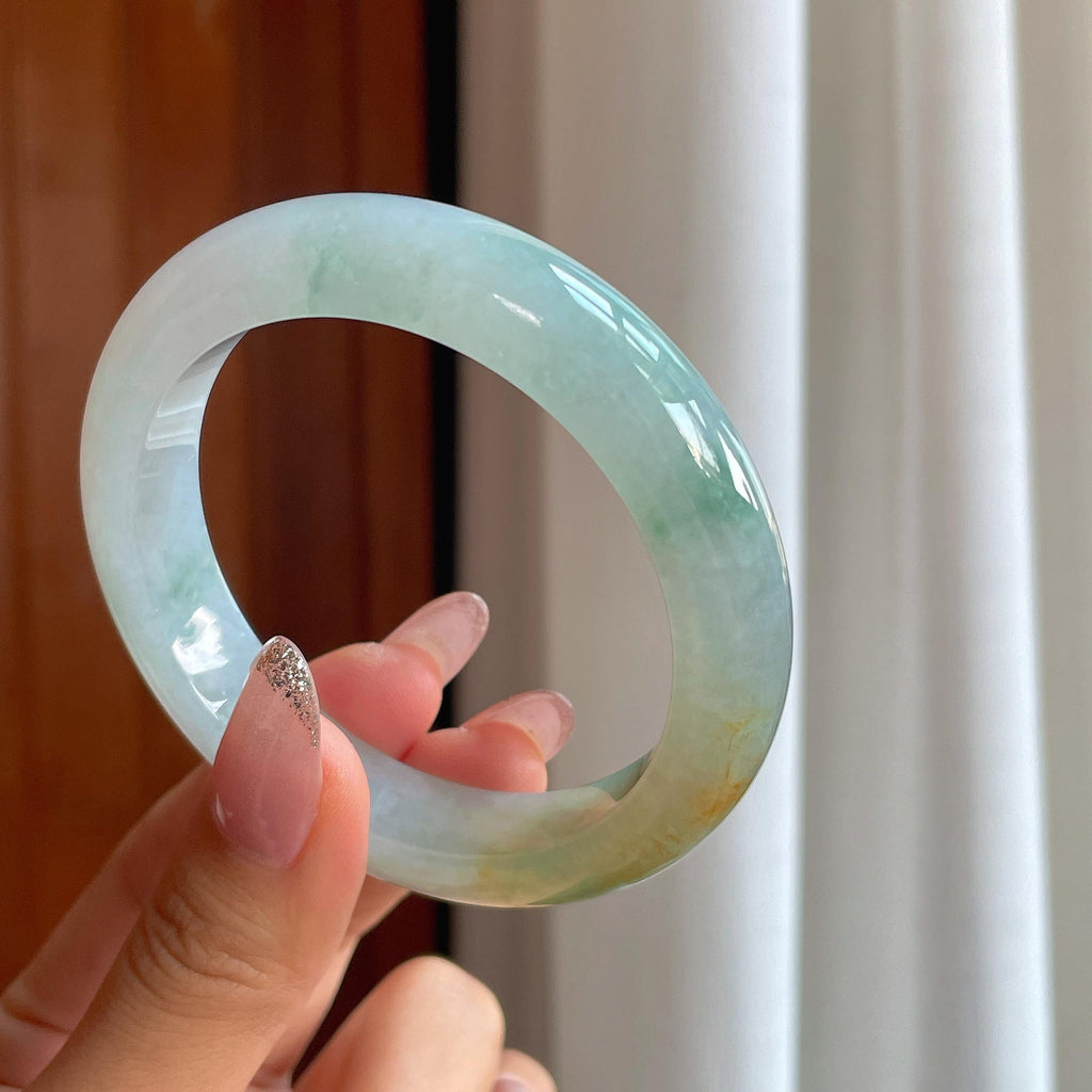 糯冰黄翡特色翡翠平安镯（56.3mm）（yc356564）