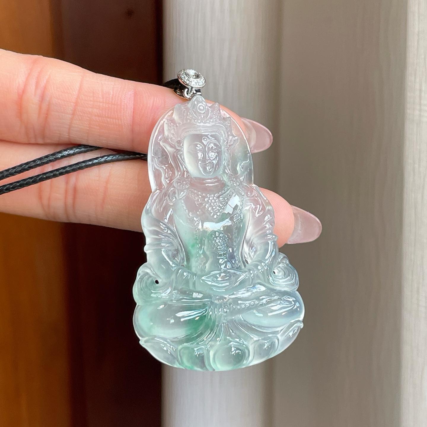 18k金钻镶冰玻种飘花翡翠观音（yc291622）