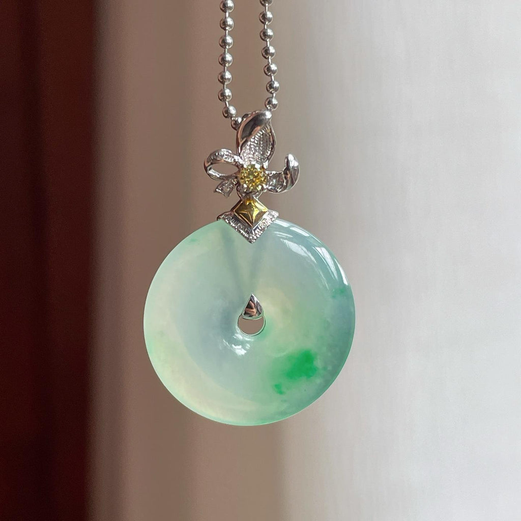 18k金扣冰种带色翡翠平安扣（yc248546）