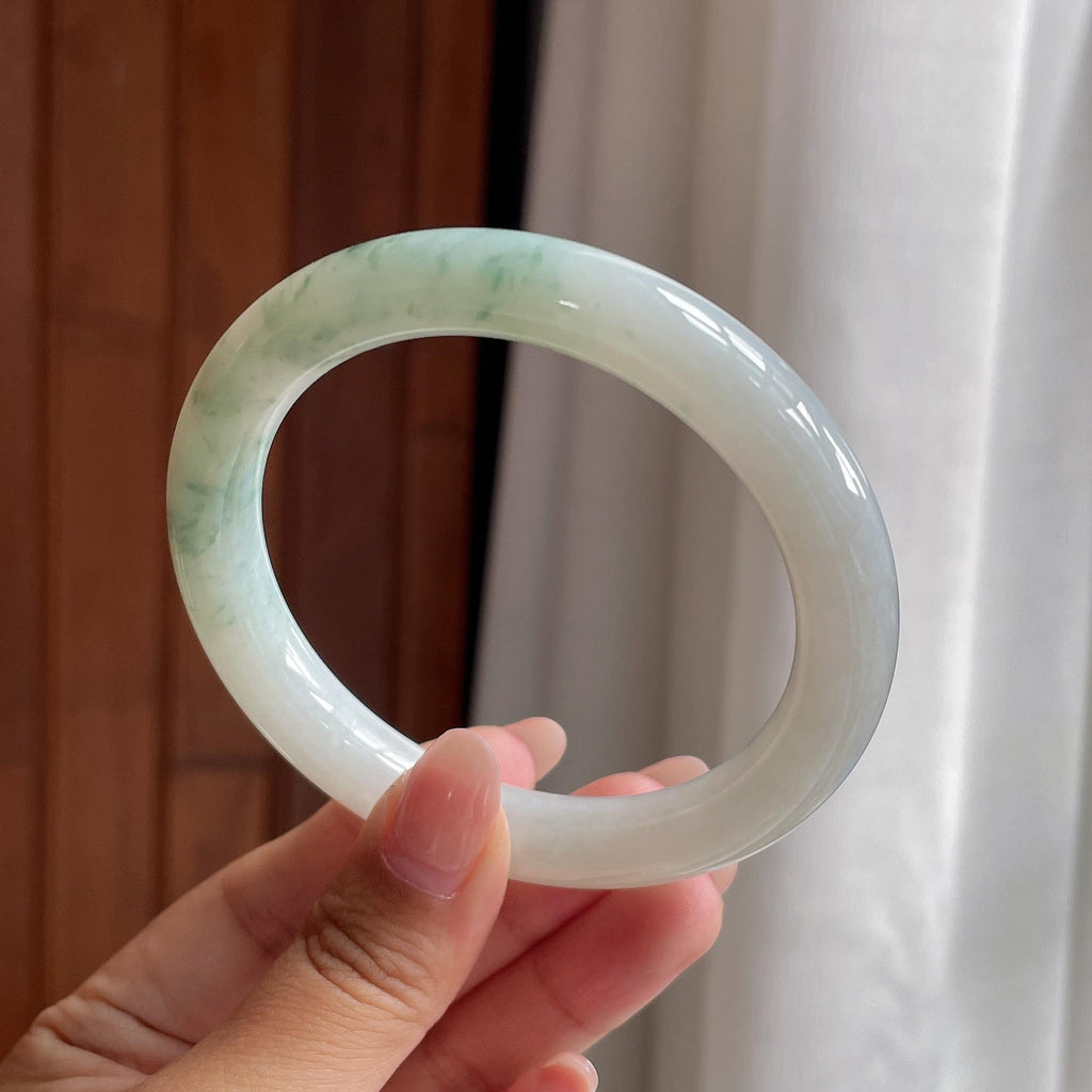 细糯冰飘花圆条手镯 57圈 天然缅甸A货翡翠（yc693797）