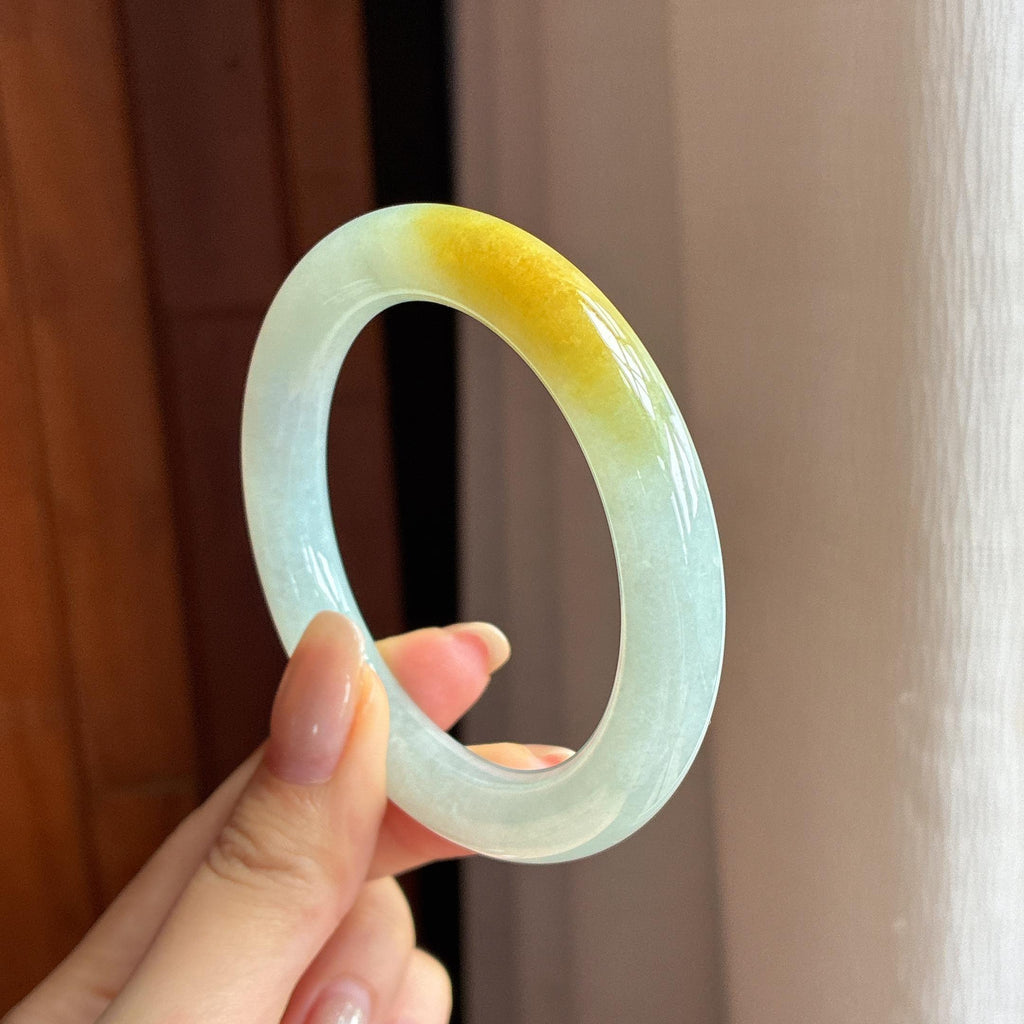 糯冰黄翡圆条手镯 53圈 天然缅甸A货翡翠（yc439906）