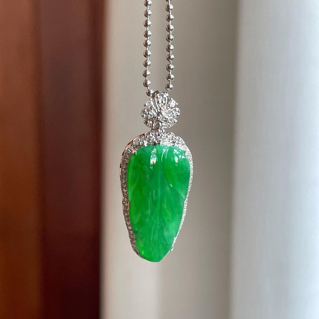 18k金镶糯冰满绿翡翠叶子（yc258412）