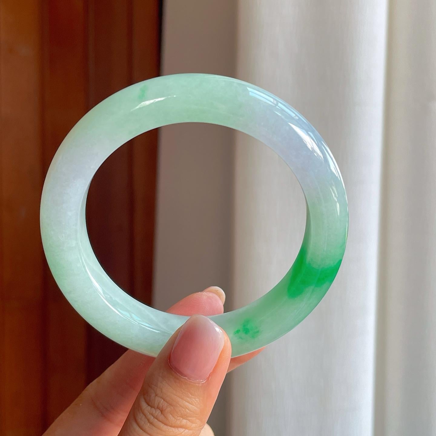 糯冰白底青翡翠平安镯（59.5mm)（yc381336）