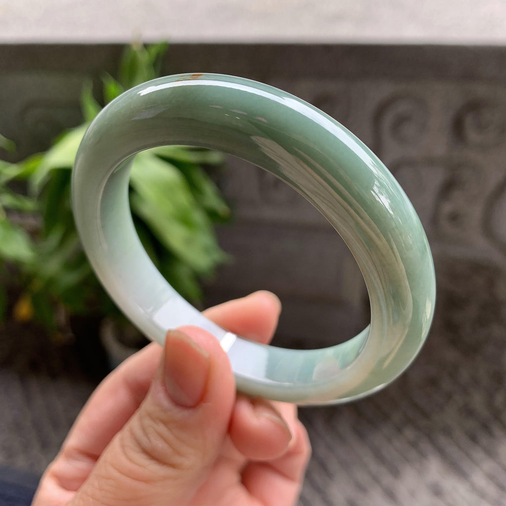 细糯种油青洒金正圈平安镯54.3圈口 天然缅甸A货翡翠（yc332518）