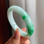 糯冰种带色翡翠平安镯（52mm）