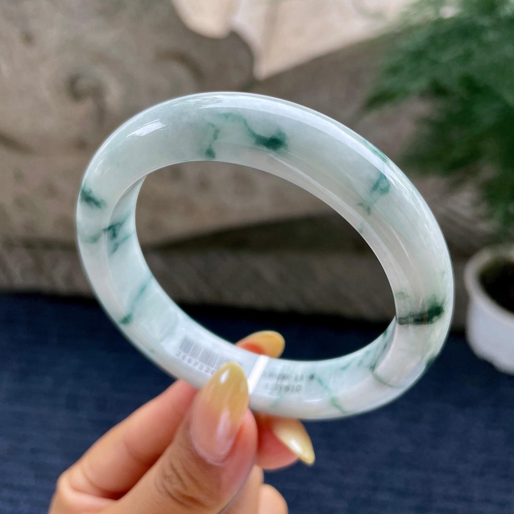 大圈口 细糯种飘花正圈平安镯58.1圈 天然缅甸A货翡翠（yc481919）