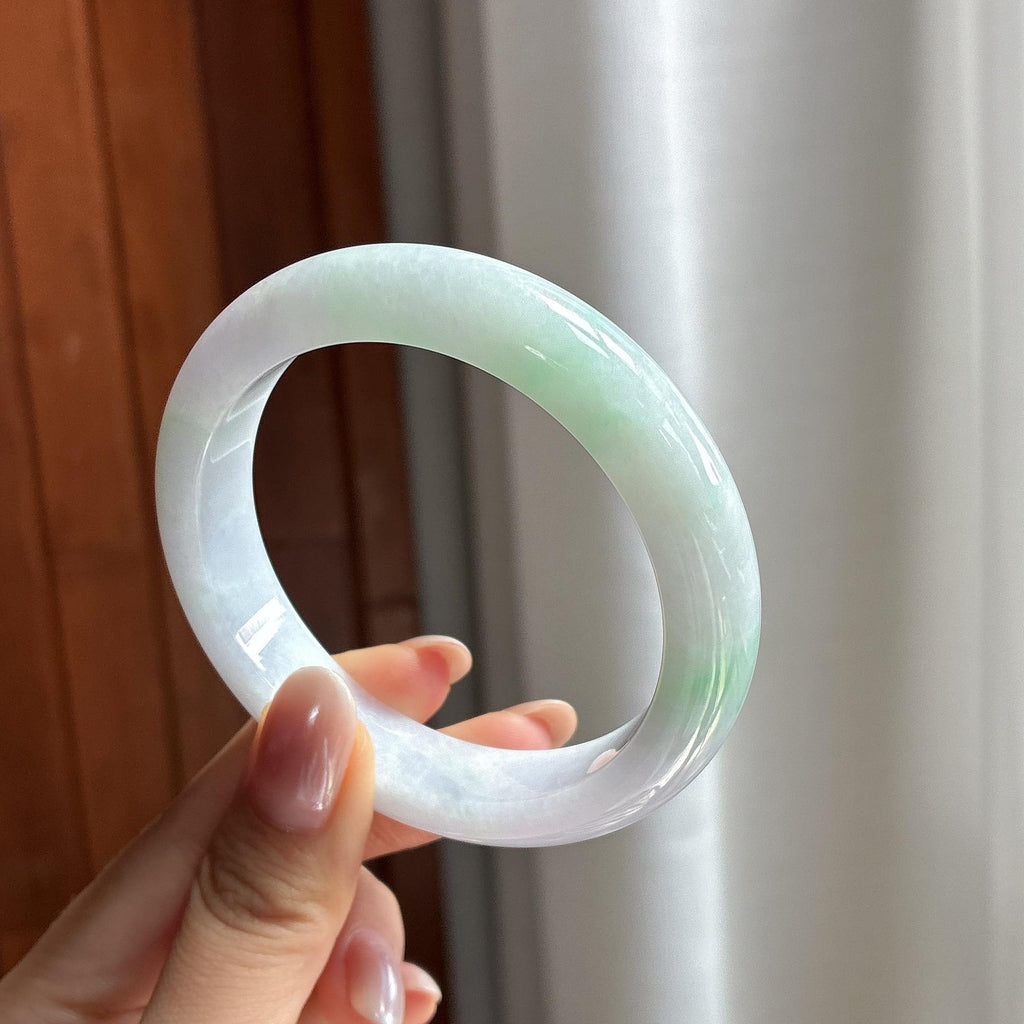 细糯冰春带彩正圈平安镯57圈天然缅甸A货翡翠（yc697729）