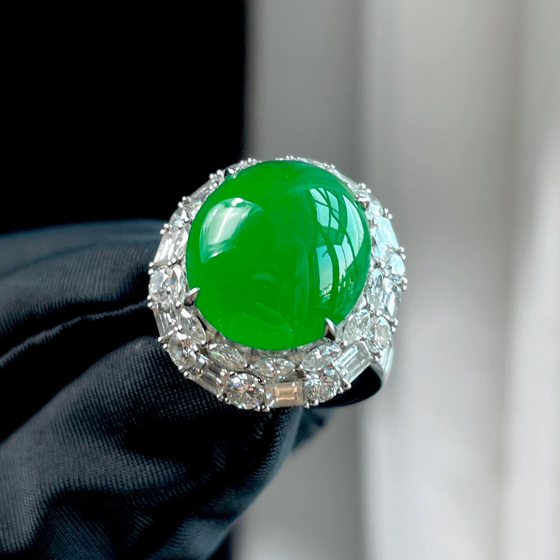 18k金镶冰种阳绿翡翠蛋面（yc373967）