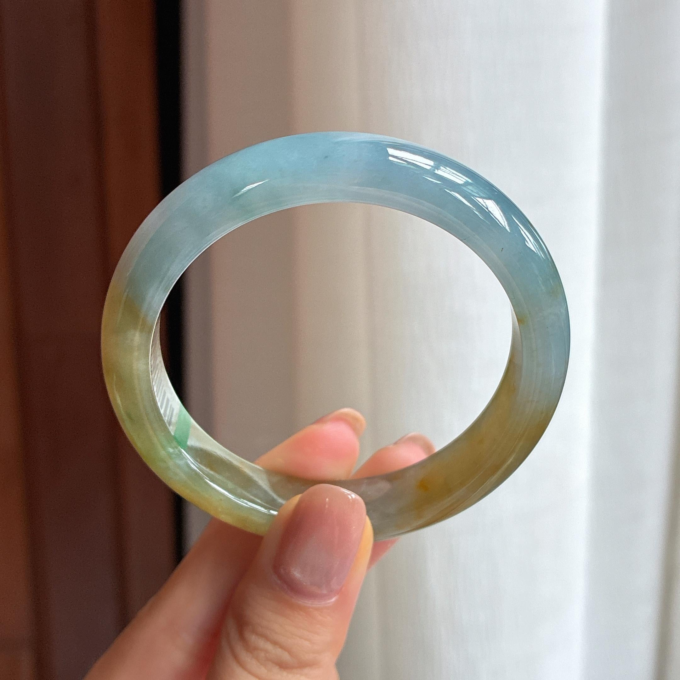 糯冰特色翡翠平安镯 52圈（yc425552）