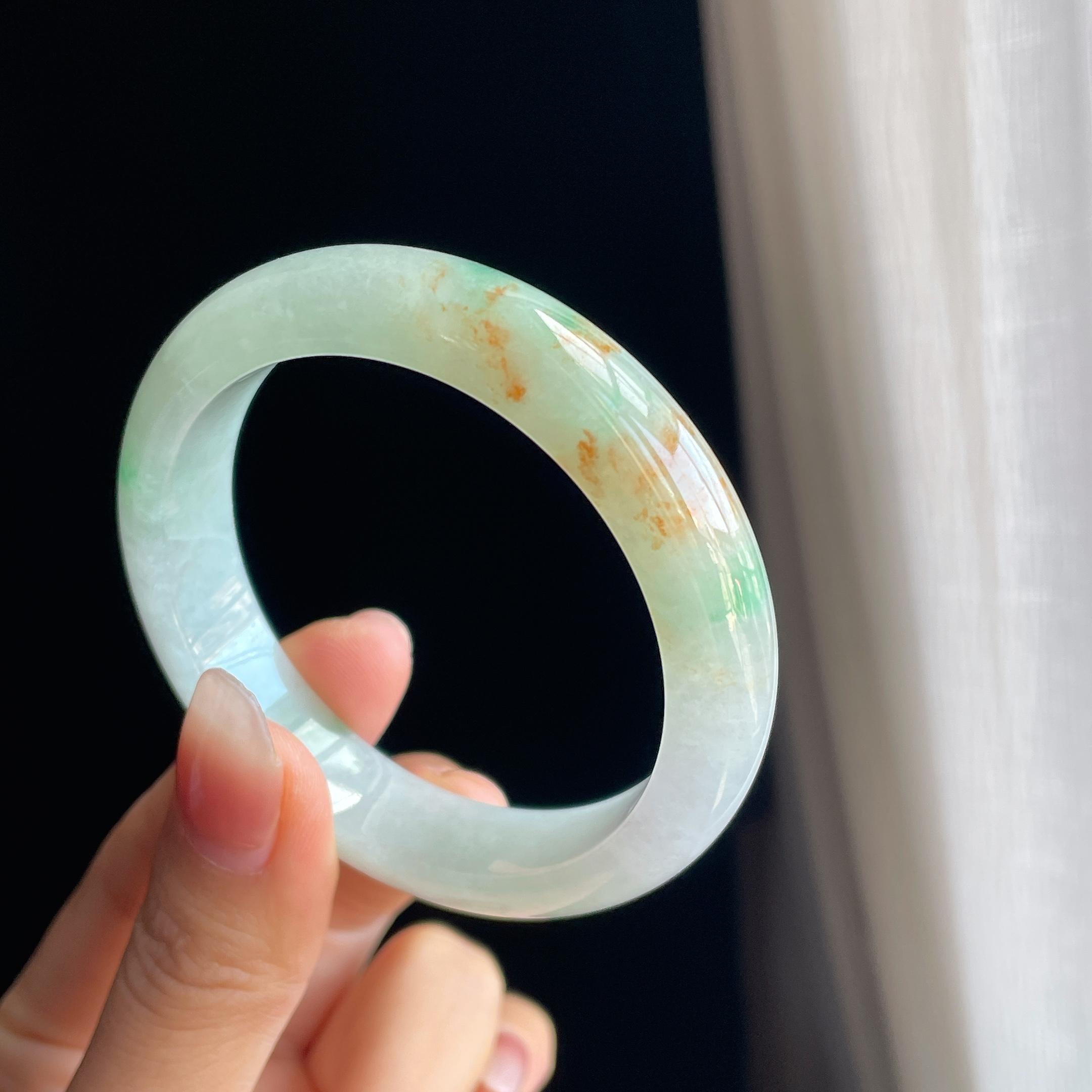 糯冰黄加绿翡翠平安镯（54mm)（yc323763）
