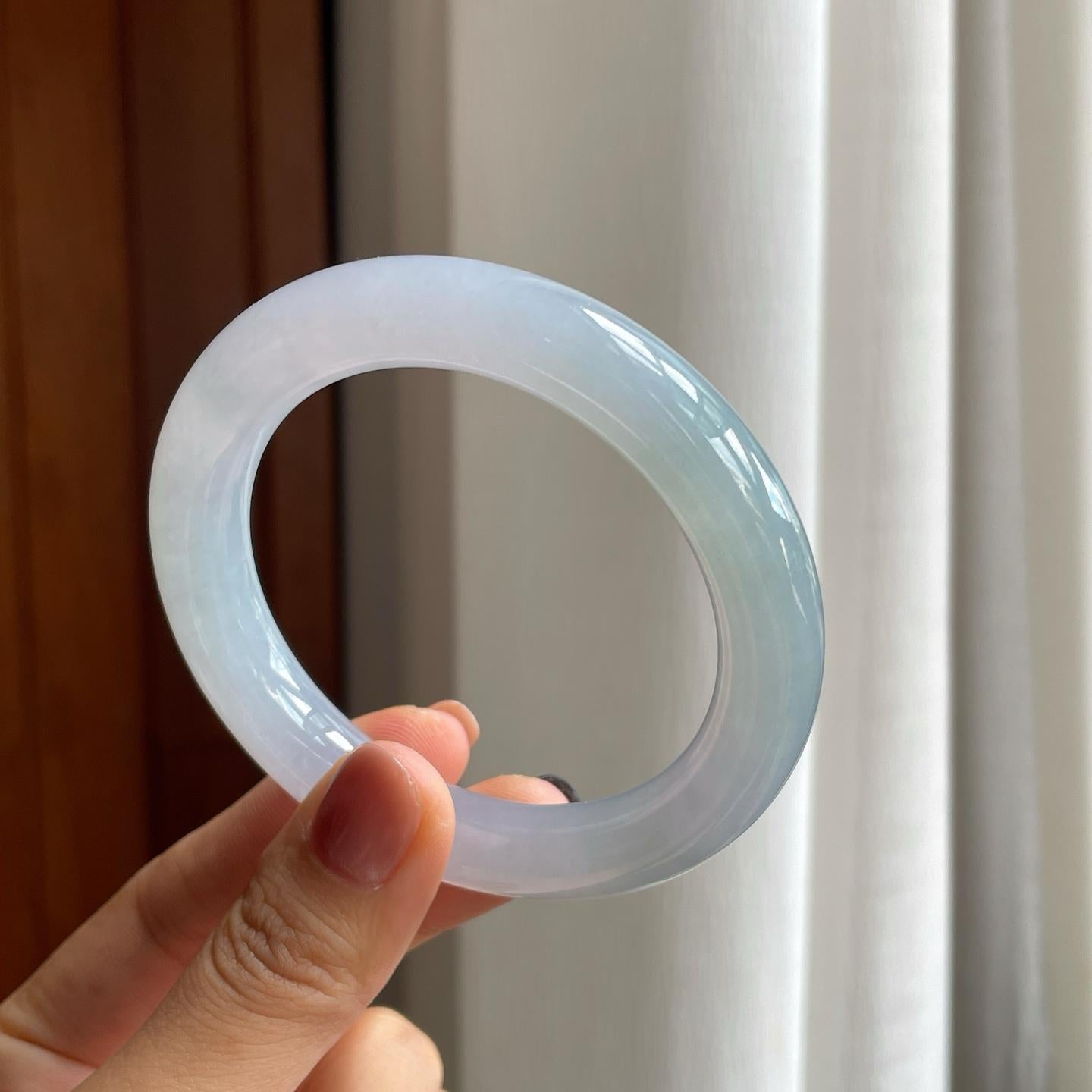 冰种淡紫底翡翠圆条手镯（56.5mm）（yc277389）