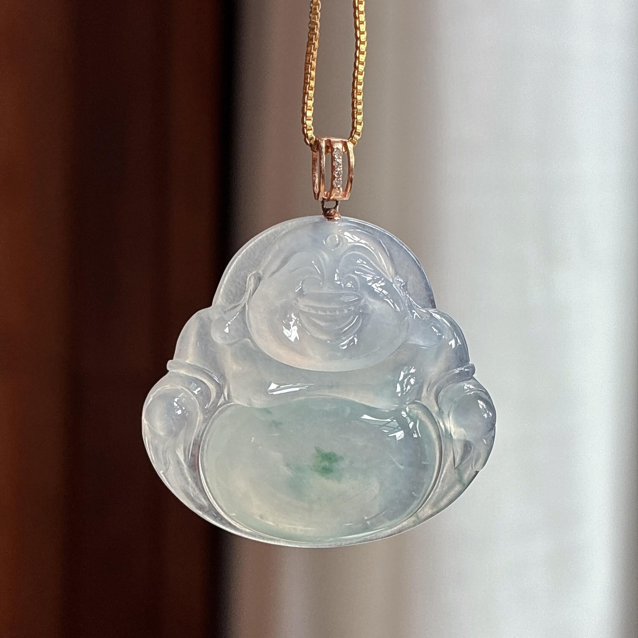 18k金扣冰种飘花佛公 天然缅甸A货翡翠（yc461099）