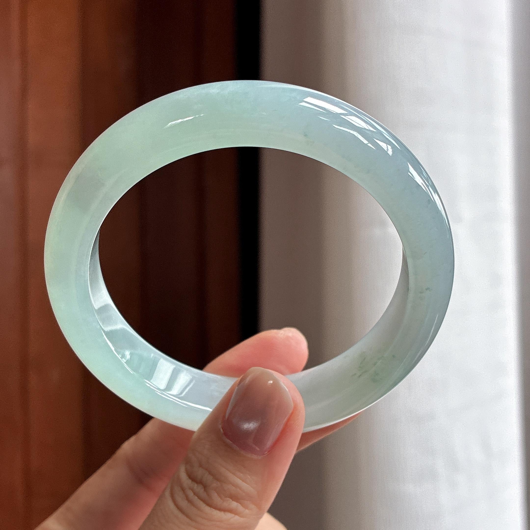 大圈口糯冰种晴底正圈平安镯 60圈 天然缅甸A货翡翠（yc469650）