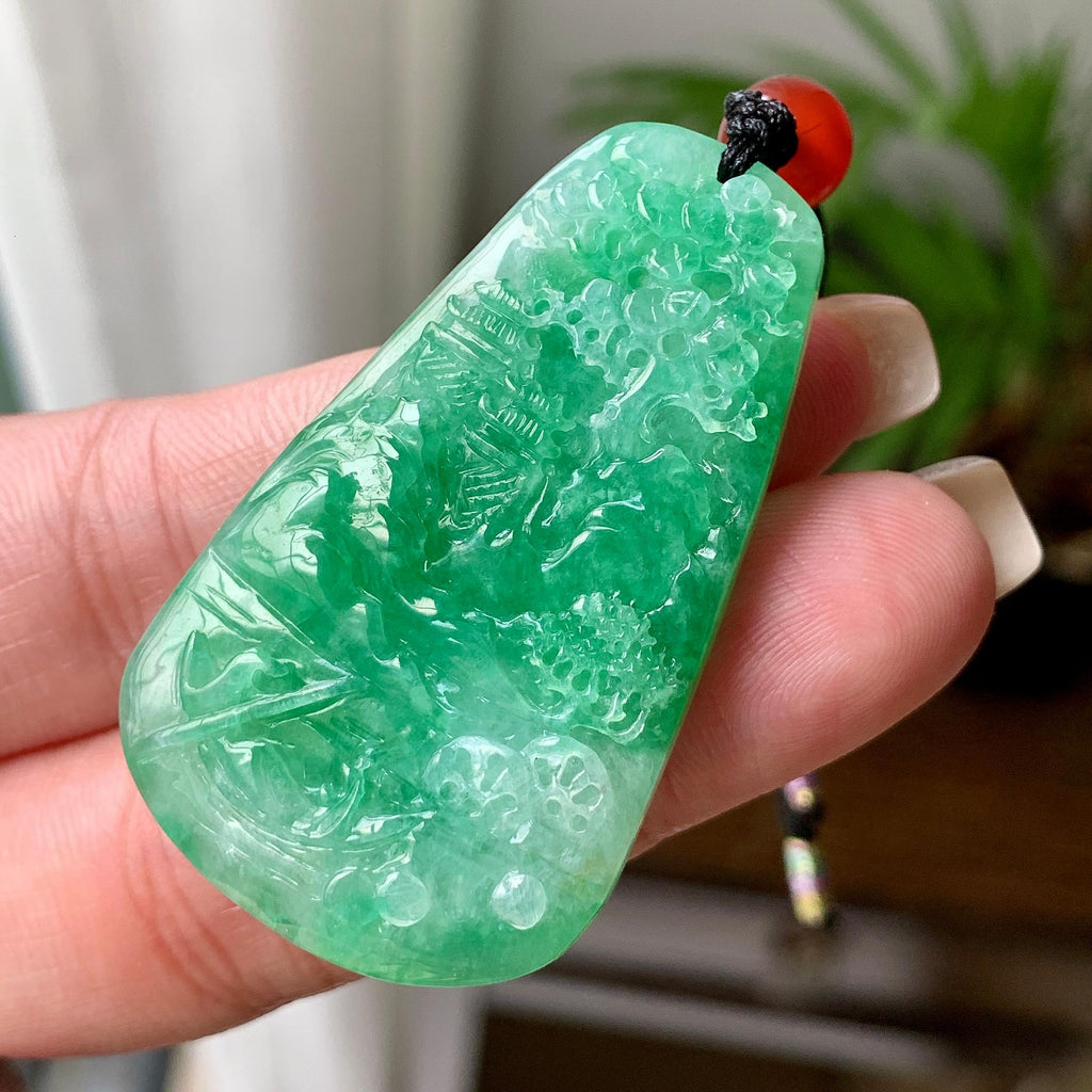 糯种翠绿山水牌挂件  天然缅甸A货翡翠（yc427814）
