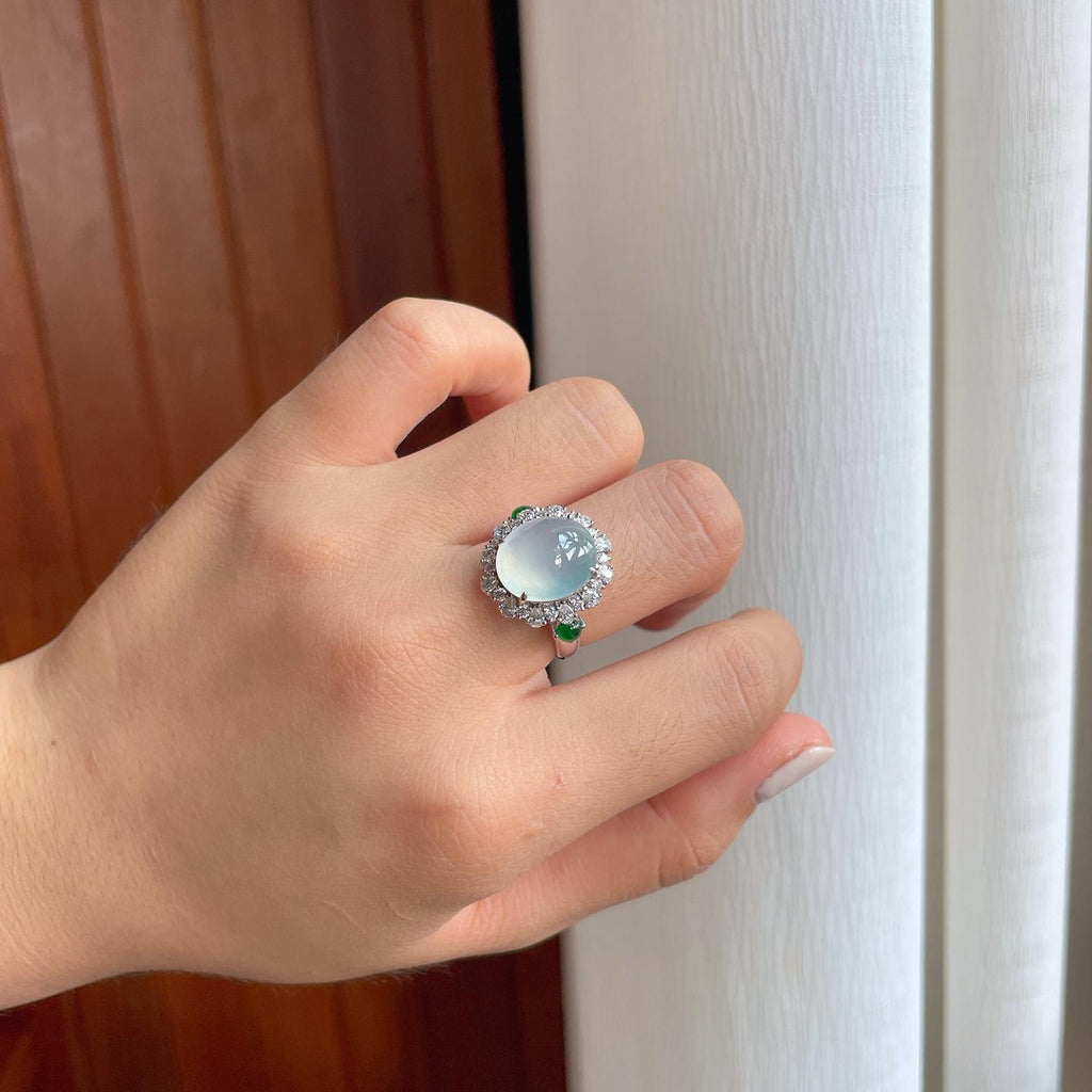 18k金镶冰种翡翠套链套装（yc251678）