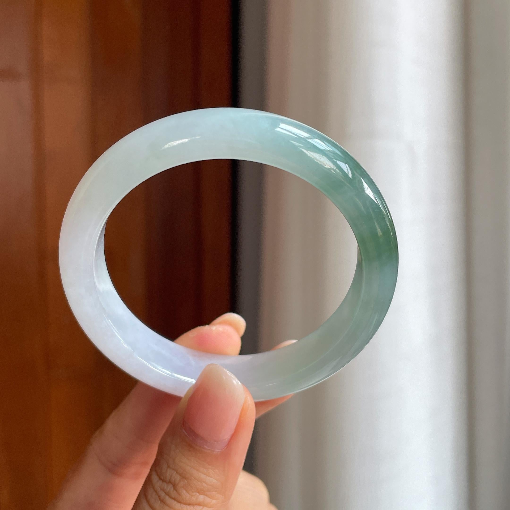 糯冰种半山半水翡翠平安镯(55.5mm)（yc414420）