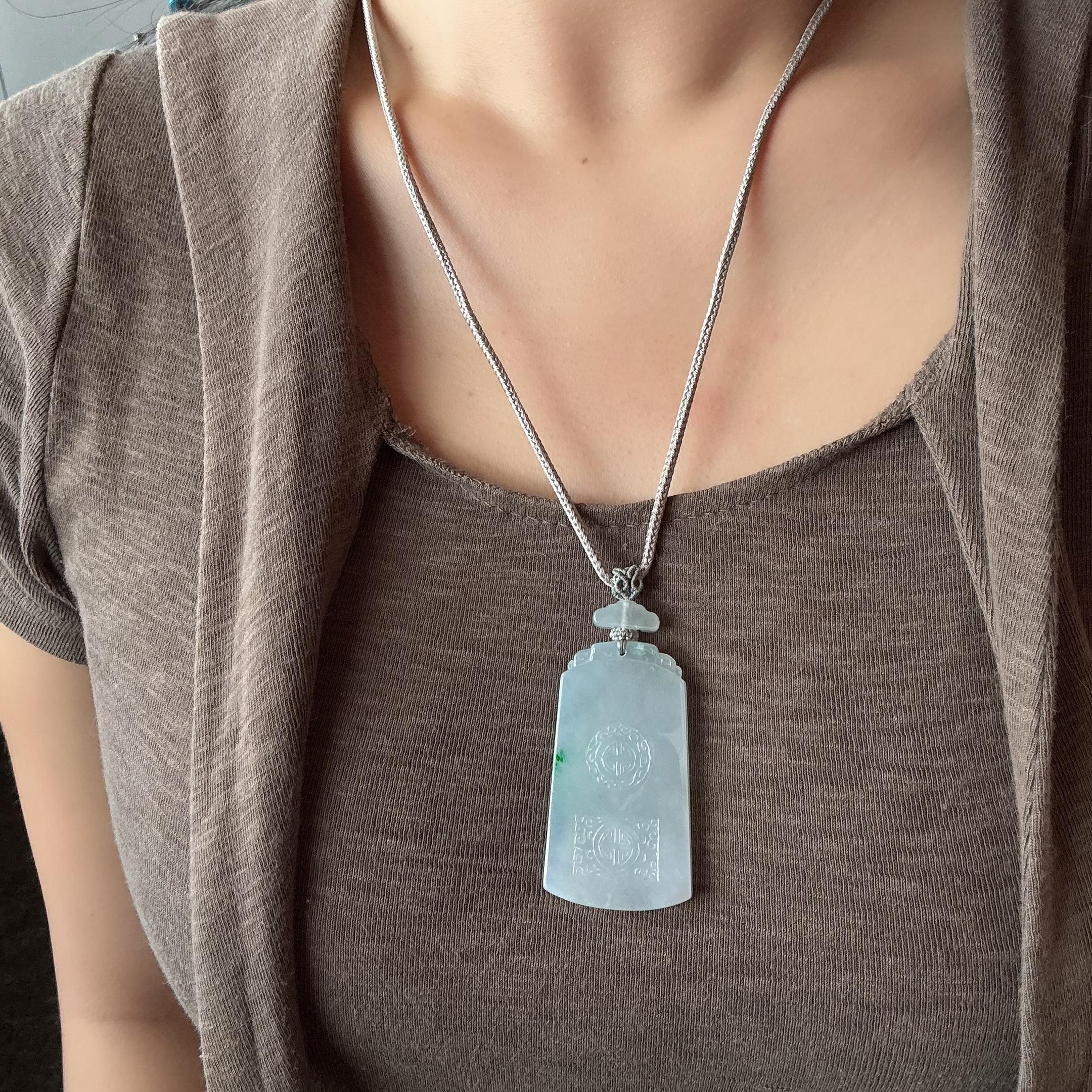 糯冰蓝底带色仿古无事牌 天然缅甸A货翡翠（yc699141）