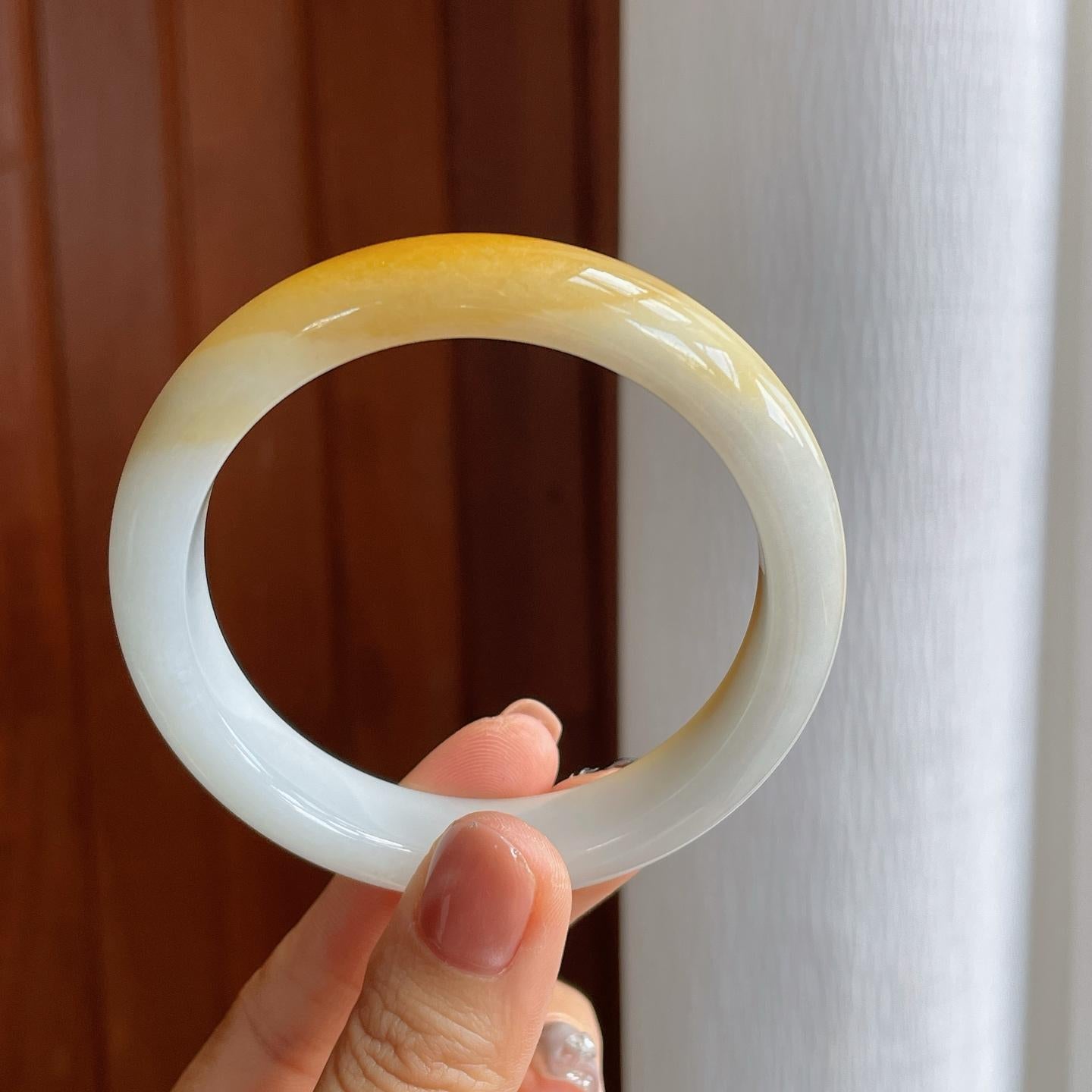 细糯冰黄翡半山半水翡翠平安镯（58mm）（yc276516）