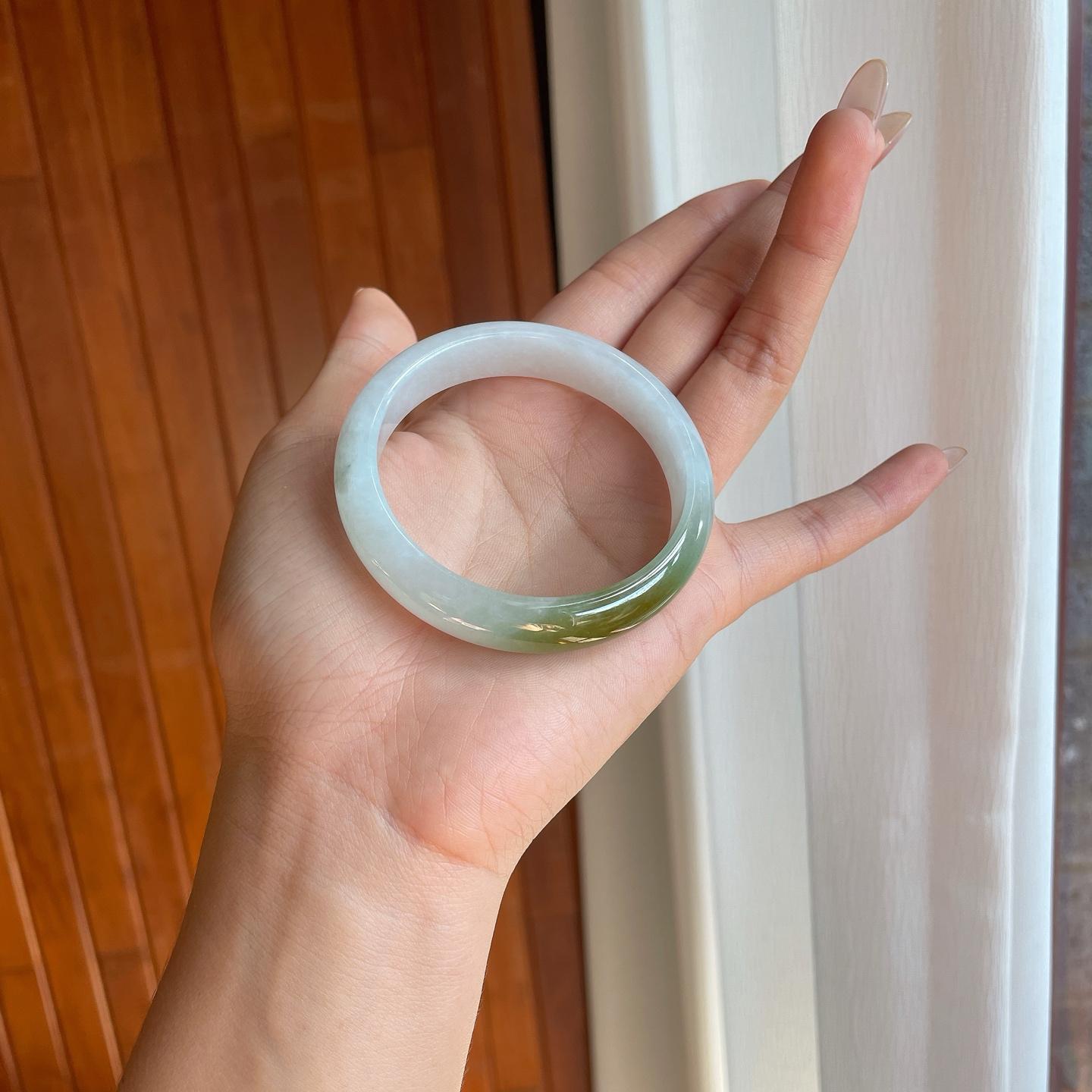 糯冰飘黄翡翡翠平安镯（55.7mm）（yc269047）