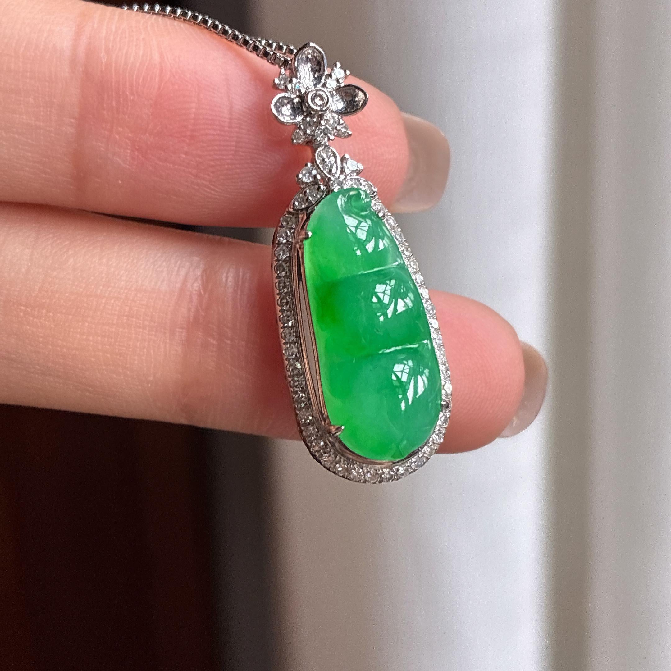 18k金镶冰种满绿翡翠豆子（yc438515）