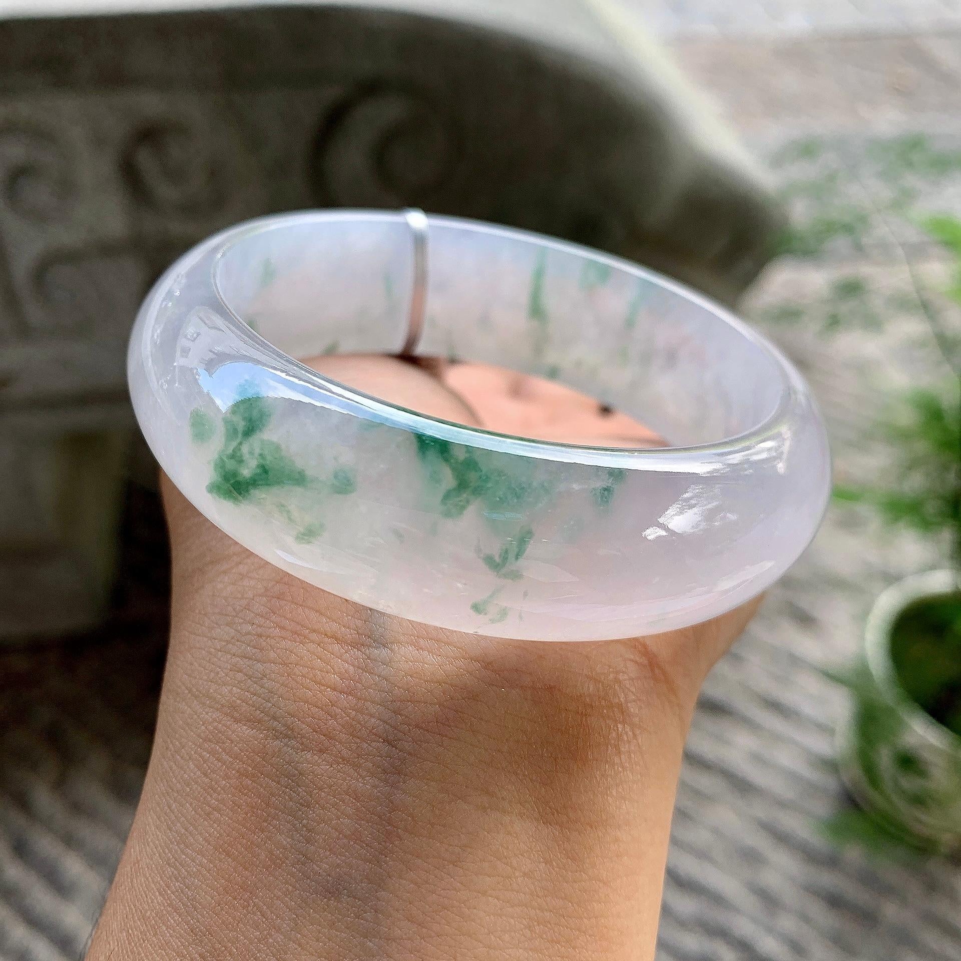糯冰种飘花宽版轮胎手镯（58.7mm）（yc202334）