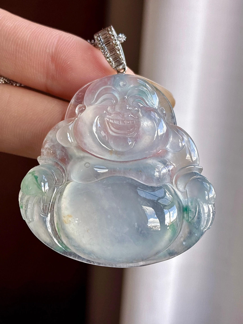 18k金扣高冰种飘花玉佛挂件 天然缅甸A货翡翠（yc699052）
