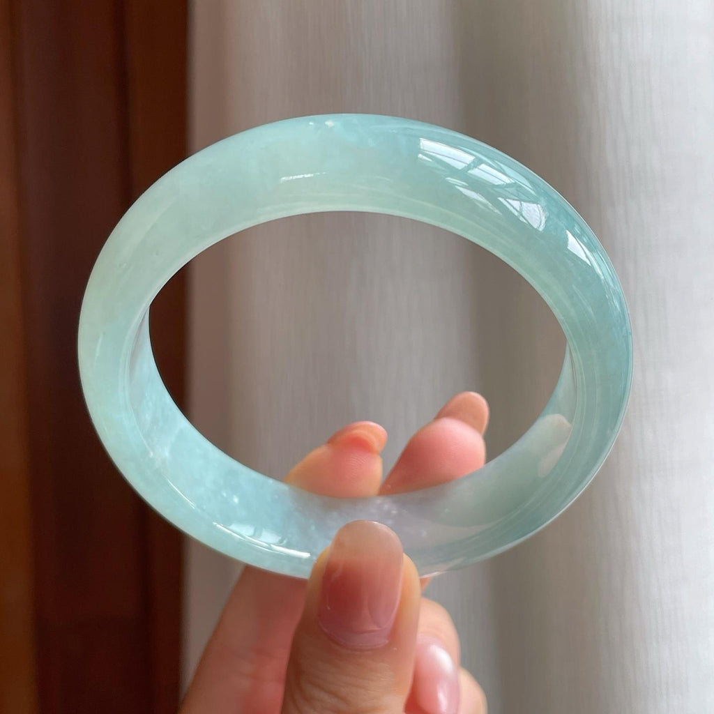 冰种宽版蓝晴底翡翠平安镯（57.8mm)（yc348976）