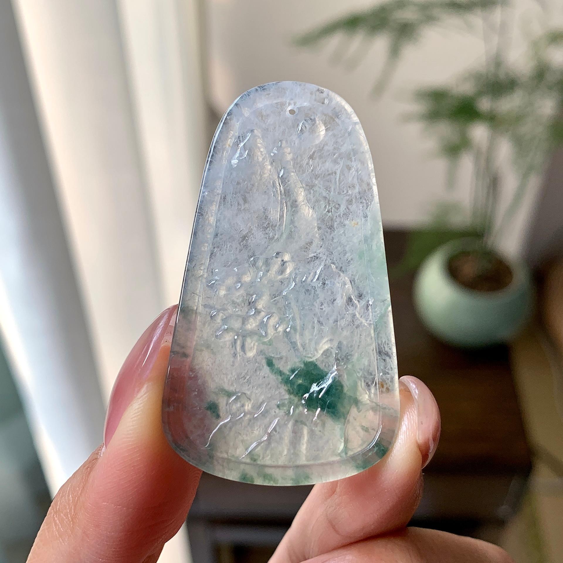 糯冰种飘花山水牌挂件（yc284452）